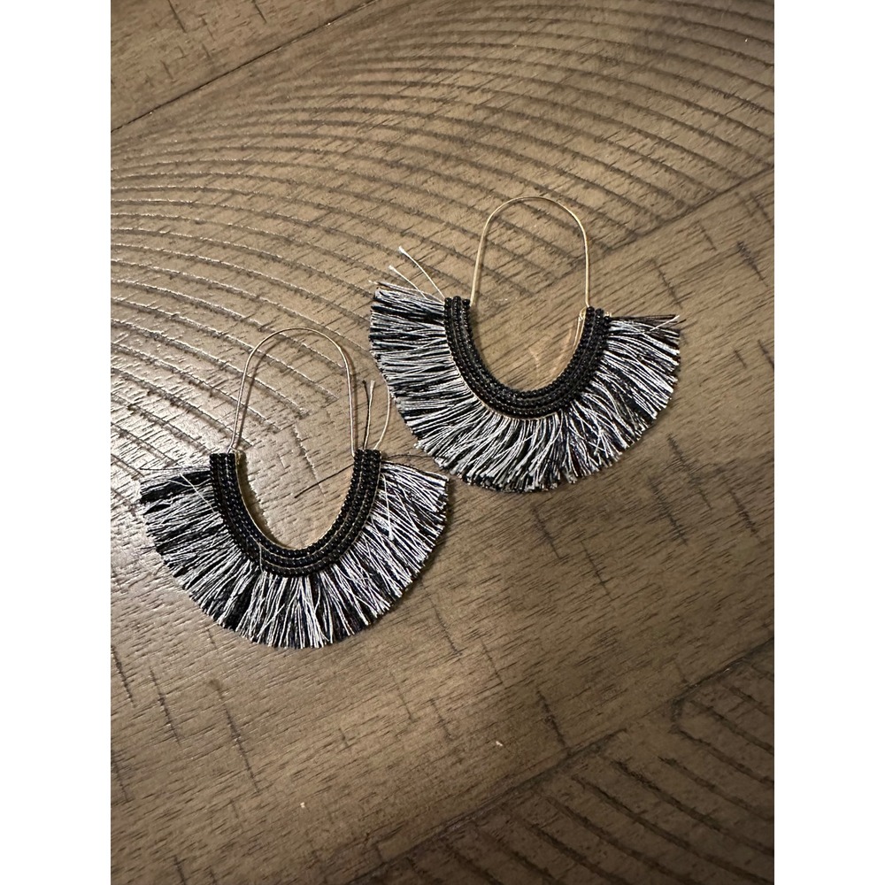 ✨ Whimsigoth Boho Beaded Fringe Earrings | Black & White Y2K Statement